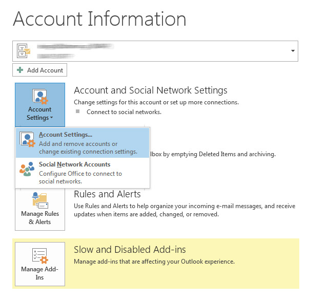 Outlook Account Settings
