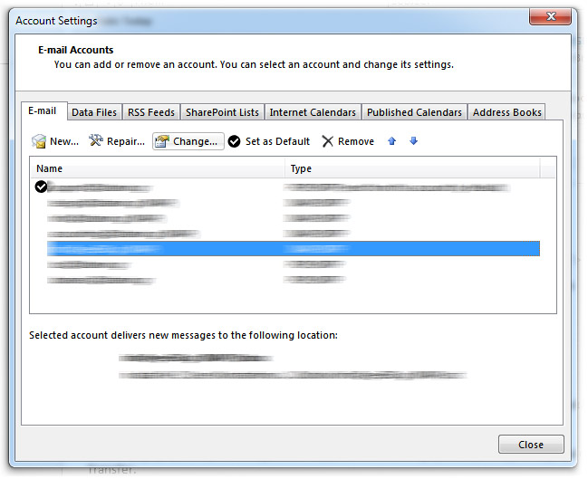 Outlook Change account