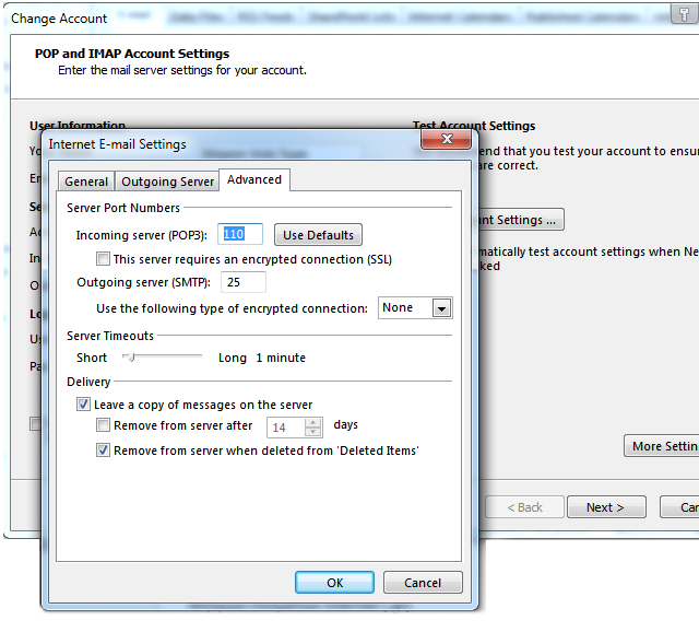 Outlook Advanced Delivery settings