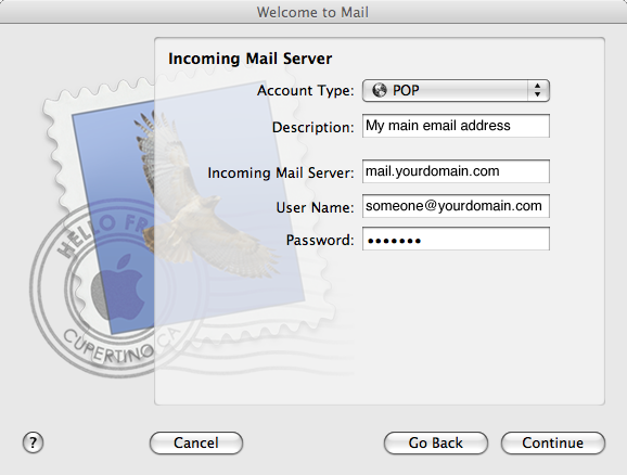 Apple Mail incoming server setup